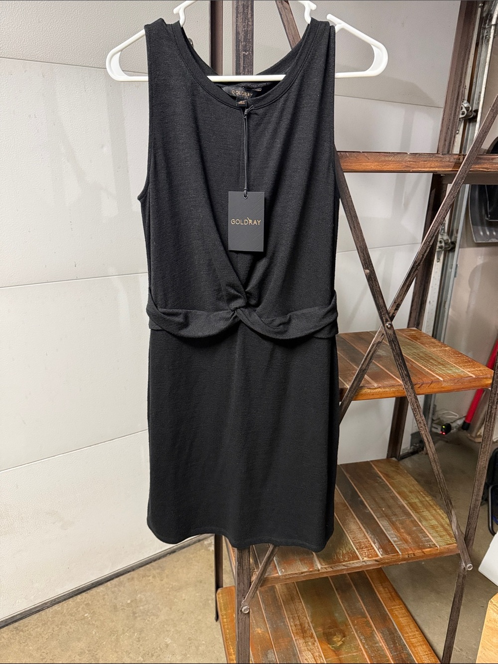 Goldray Black Knot-Front Sleeveless Mini Dress